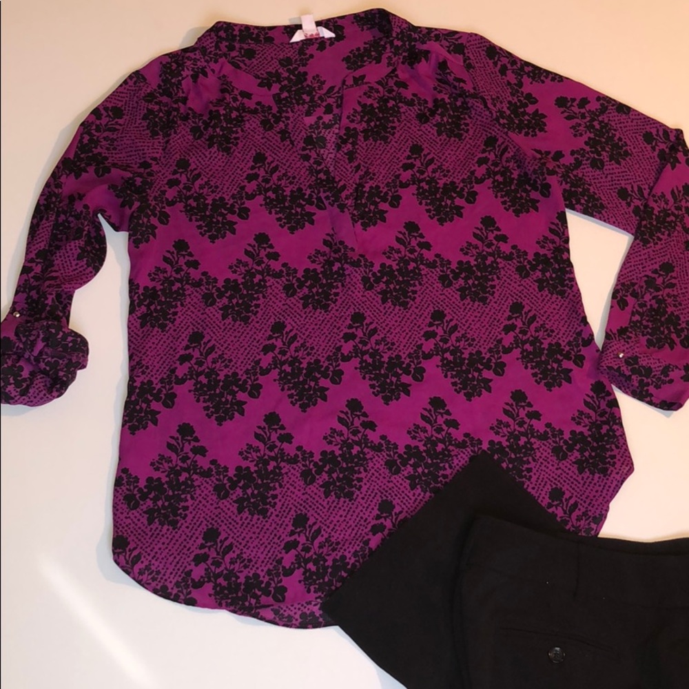 Candies Black and Fuchsia Long Sleeve Blouse